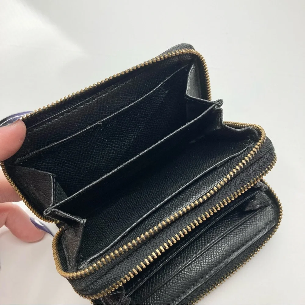 COACH F63975 Chocolate Espresso Leather Signature Double Zip Coin Case Bag_8